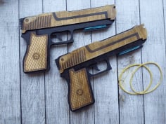 Laser Cut Pistol Rubber Gun Wooden Puzzle Free DXF File