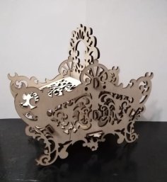 Laser Cut Plywood Candy Basket with Handle Puzzle Pattern CDR File