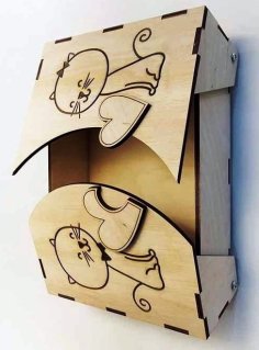 Laser Cut Plywood Cat Gift Box, Wooden Love Heart Box CDR File