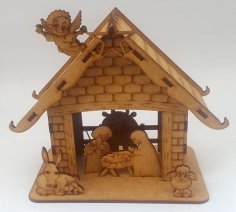 Laser Cut Plywood Christmas Nativity with Angel Decorative Element DXF File