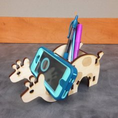 Laser Cut Plywood Giraffe Phone and Pencil Holder Organizer 6mm CDR File