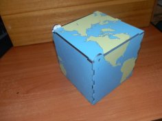 Laser Cut Plywood Global Map Square Box DXF File