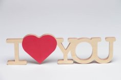 Laser Cut Plywood Letters I Love You with A Red Heart Valentine Gift Ai Vector File
