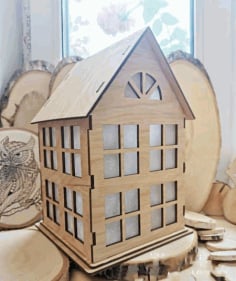 Laser Cut Plywood Small Wooden Doll Saving money House 4mm CDR File