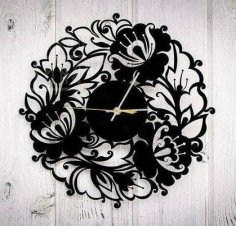 Laser Cut Plywood Wall Clock Floral Ornament CDR File