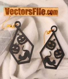 Laser Cut Pumpkin with Cat Earring Design Halloween Earring Jewelry Template Vector File