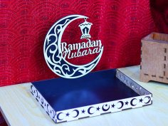 Laser Cut Ramadan Mubarak Gift Tray Wooden Serving Tray 3mm Vector File
