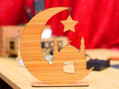 Laser Cut Ramadan Mubarak Moon Decorative Stand Template 3mm Vector File