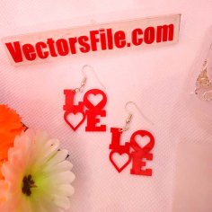 Laser Cut Red Acrylic Love Earring Design Wedding Jewelry Template CDR and DXF File