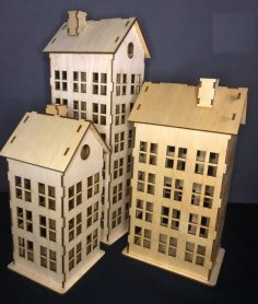 Laser Cut Retro Building Town Or City Vintage House CDR and DXF File for Laser Cutting