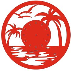 Laser Cut River and Sunset Wall Clock CDR File
