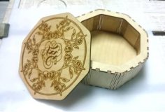 Laser Cut Round Box with Engraving Design CDR File