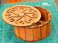 Laser Cut Round Box Wooden Jewellery Box Makeup Box Gift Box 3mm Vector File