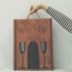 Laser Cut Shopping Bag Wooden Carrier Bottle and Glass Holder Gift Box CDR and DXF File
