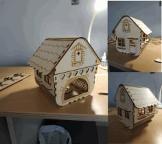 Laser Cut Small Wooden House Lamp Free CDR Vectors File