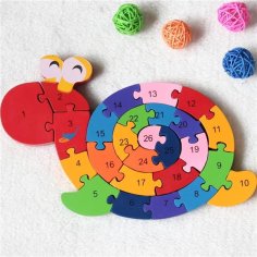 Laser Cut Snail Educational Plywood Puzzle for Kids DXF File