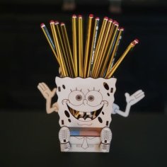 Laser Cut Spongebob Pencil Holder Organizer with Drawer DXF File