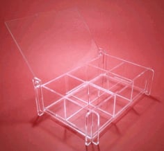 Laser Cut storage Box with removable partitions made of clear acrylic DXF File