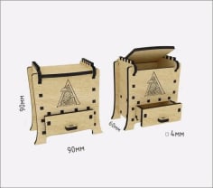 Laser Cut Storage Wooden Box with Drawer 4mm Layout Free Vector