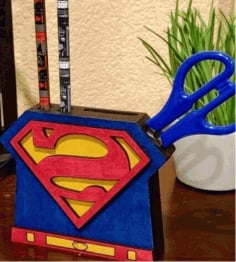 Laser Cut Superman Pencil Holder CDR File