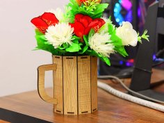 Laser Cut Tea Cup Flower Basket Wooden Flower Pot 3mm Vector File