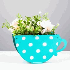 Laser Cut Tea Cup Flower Box for Room Decoration Free Vector
