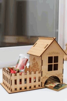 Laser Cut Tea House With Candy Box 3mm Free CDR Vectors File