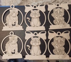 Laser Cut Tiger and Bear Ornaments Wooden Toys DXF and CDR File