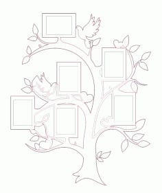 Laser Cut Tree Photo Frame, Wooden Family Photo Frame Vector File