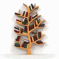 Laser Cut Tree Shape Wooden Book Shelf CDR and DXF File