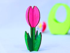 Laser Cut Tulip Flower Wooden Desk Flower Decoration 3mm Vector File