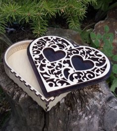 Laser Cut Two Hearts Gift Box Wooden Chocolate Box Vector File