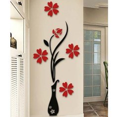 Laser Cut Vase with Flower Wall Art Template CDR and DXF File