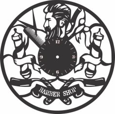 Laser Cut Vintage Barber Shop Wall Decor Vinyl Record Wall Clock DXF and CDR File