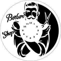 Laser Cut Vinyle Barber Wall Clock Free Vector File for Lasre Cutting