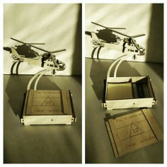 Laser Cut Visiting Card Holder with 3D Wooden Helicopter Model DXF File