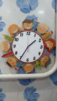 Laser Cut Wall Clock Cartoon Face for Kids Room CDR File