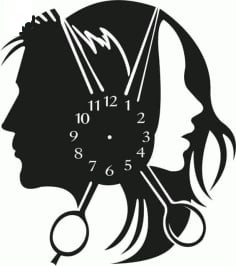 Laser Cut Wall Clock Hairdresser, Modern Wall Clock, Wall Decor Clock Vector File