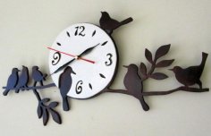 Laser Cut Wall Clock with Birds Unique Decor for CDR File