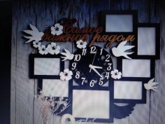 Laser Cut Wall Clock with Family Photo Frame Design CDR File