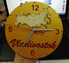 Laser Cut Wall Clock with Russia Map CDR, DXF and DWG File