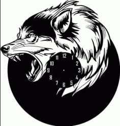 Laser Cut Wall Clock with Wolf Room Wall Animal Clock Vector File