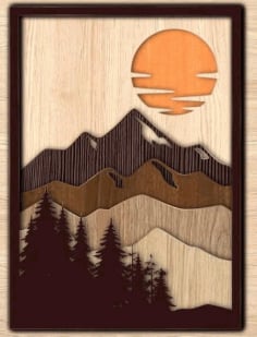 Laser Cut Wall Decor Layered Mountain Art Forest Wall Frame CDR File