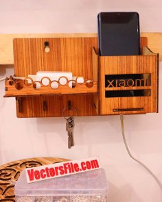 Laser Cut Wall Mounted Mobile Holder with Shelf and Key Organizer CDR and DXF File
