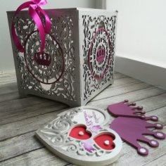 Laser Cut Wedding Box Wooden Heart Gift Box with Pattern Design CDR File
