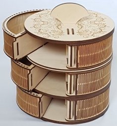 Laser Cut Wood 3 Tier Storage Box, Jewelry Box, Organizer Box Vector File