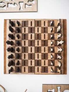 Laser Cut Wood Chess Game Board with Chess Pieces Template Puzzle CDR File
