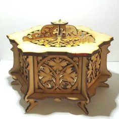 Laser Cut Wood Jewelry Box Carved Pattern Design DXF File