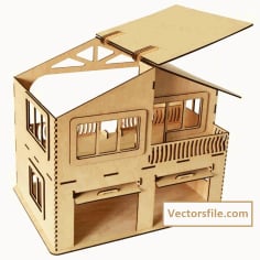 Laser Cut Wooden 3D Apartment with Garage Vector File