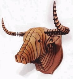 Laser Cut Wooden 3D Bull Head CDR and DXF Vector File